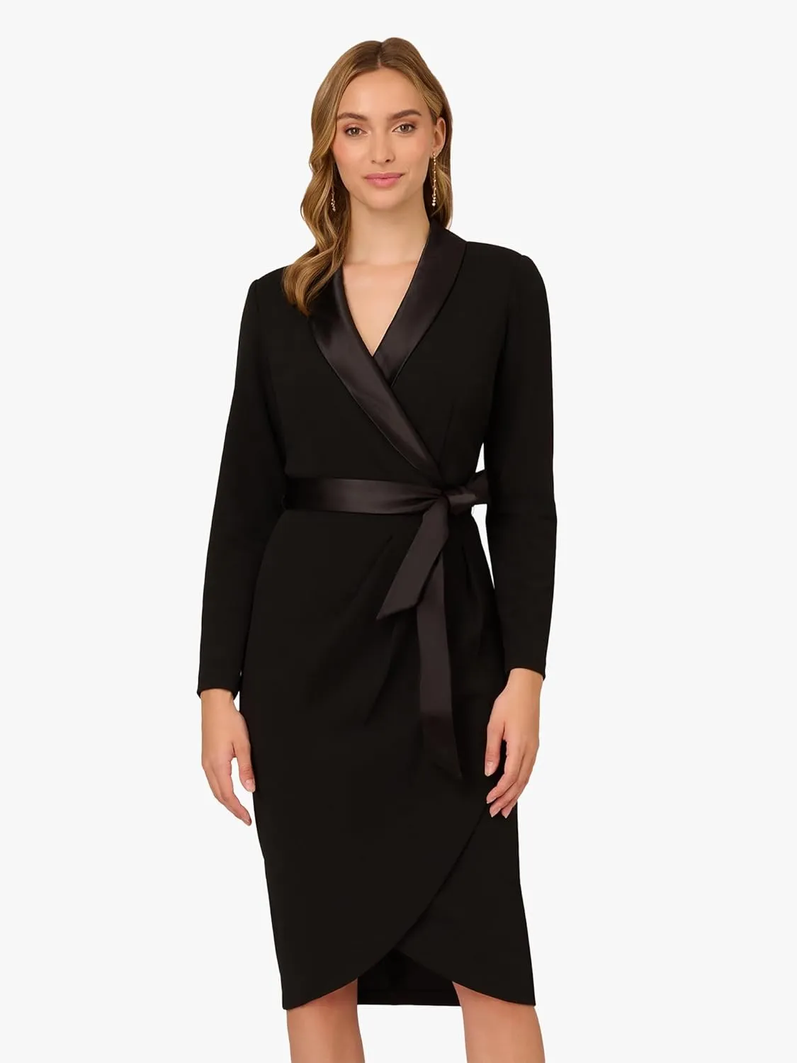 Adrianna Papell Women's Knit Crepe Tuxedo Wrap Dress
