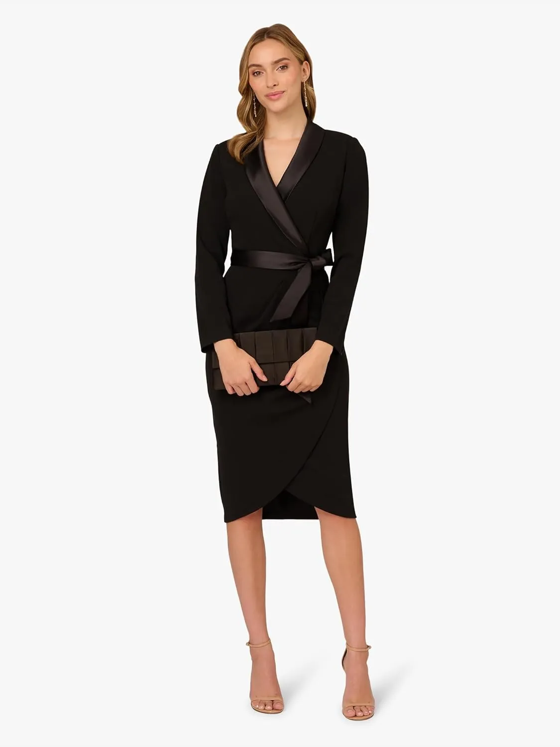 Adrianna Papell Women's Knit Crepe Tuxedo Wrap Dress