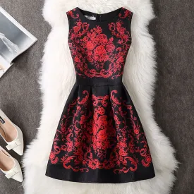 ALABIFU Women Dress 2018 Autumn Winter Elegant Sexy Casual Floral Dress Vintage Sleveeless Party Dresses Plus Size vestidos 5XL