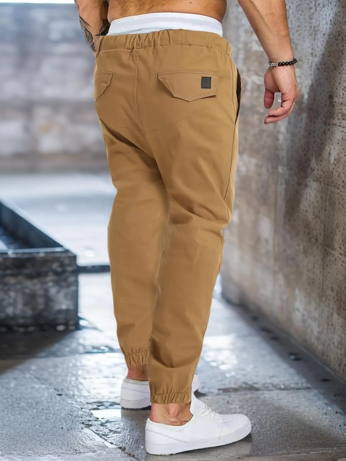 AUTIWITUA Men's Casual Jogger Pants Lightweight Cotton Drawstring Cargo Pants Outdoor Hiking Twill Track Tapered Pants