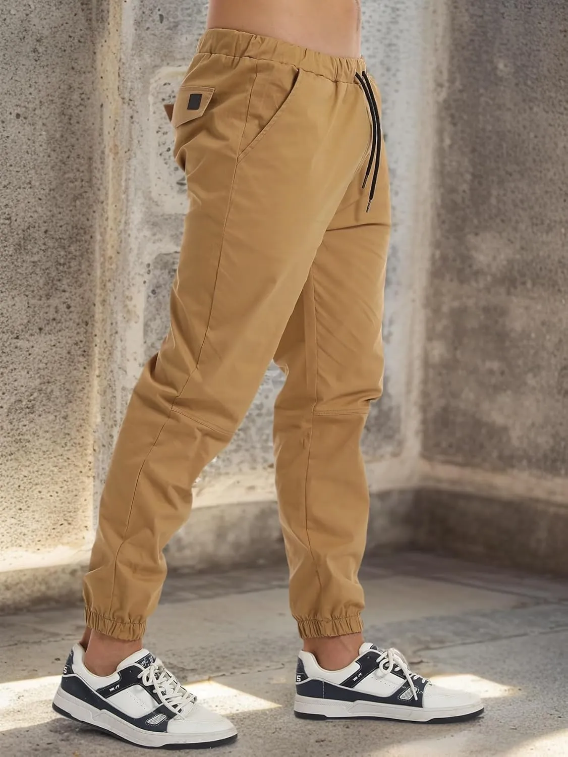 AUTIWITUA Men's Casual Jogger Pants Lightweight Cotton Drawstring Cargo Pants Outdoor Hiking Twill Track Tapered Pants