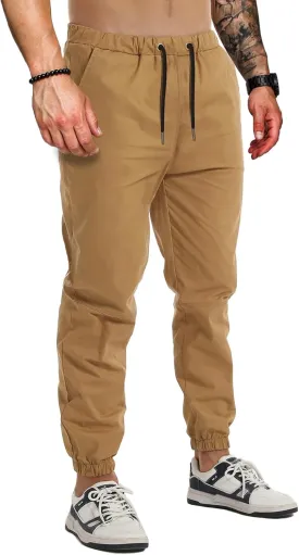 AUTIWITUA Men's Casual Jogger Pants Lightweight Cotton Drawstring Cargo Pants Outdoor Hiking Twill Track Tapered Pants