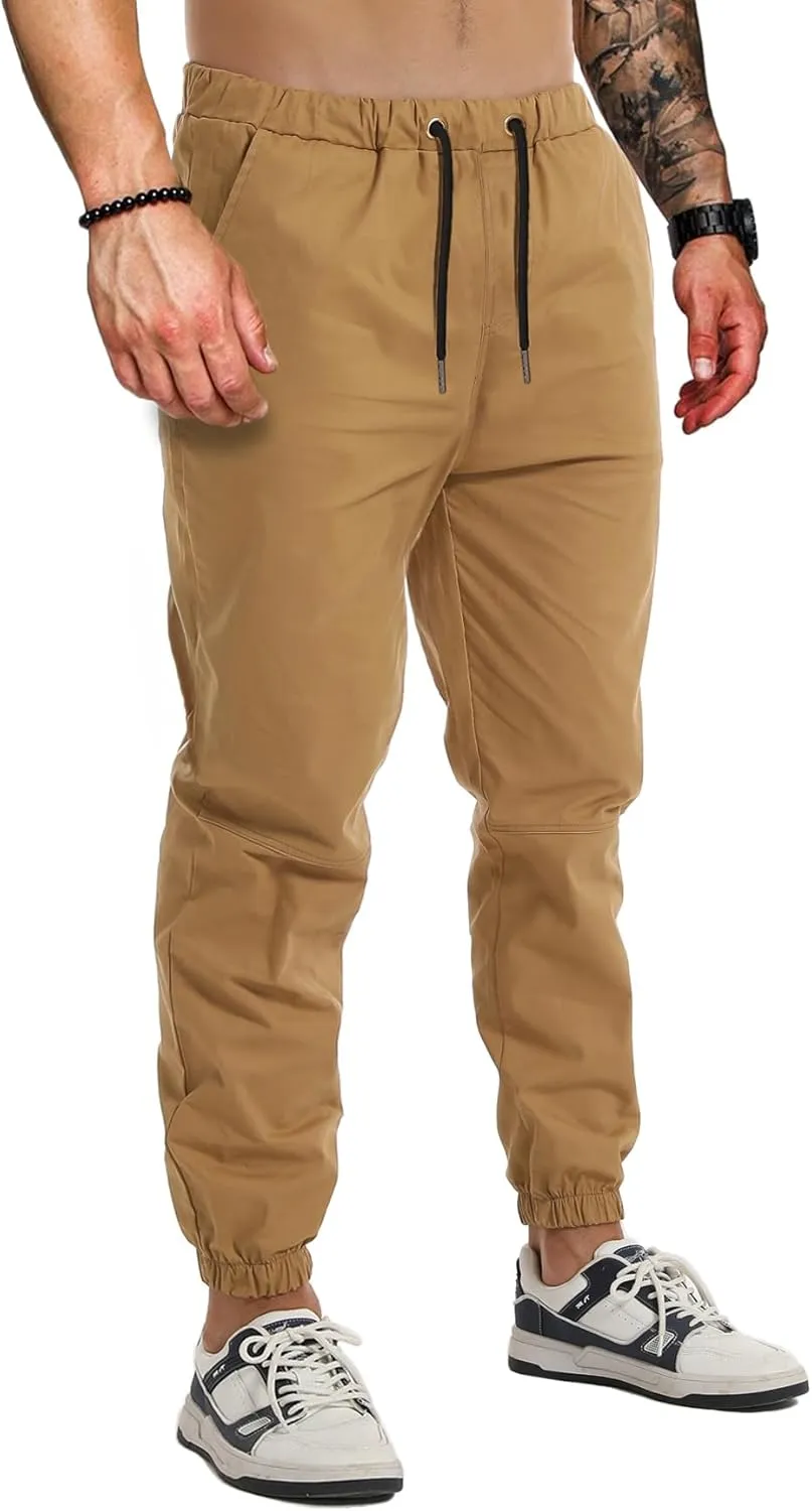 AUTIWITUA Men's Casual Jogger Pants Lightweight Cotton Drawstring Cargo Pants Outdoor Hiking Twill Track Tapered Pants
