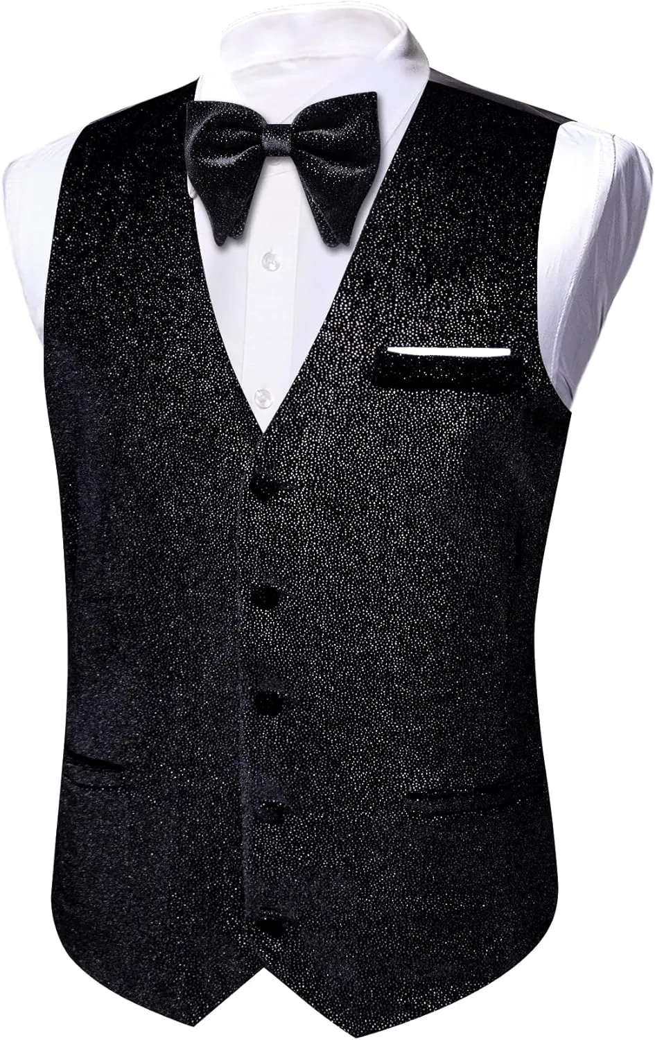 Barry.Wang Mens Shiny Vest V-neck Silm Fit Suit Waistcoat Bowtie Set Party Prom Tuxedo Formal Casual