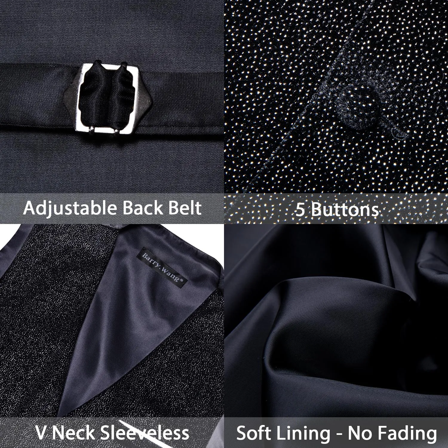 Barry.Wang Mens Shiny Vest V-neck Silm Fit Suit Waistcoat Bowtie Set Party Prom Tuxedo Formal Casual