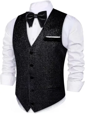 Barry.Wang Mens Shiny Vest V-neck Silm Fit Suit Waistcoat Bowtie Set Party Prom Tuxedo Formal Casual