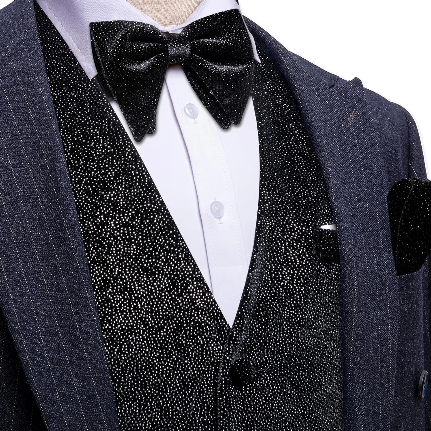 Barry.Wang Mens Shiny Vest V-neck Silm Fit Suit Waistcoat Bowtie Set Party Prom Tuxedo Formal Casual