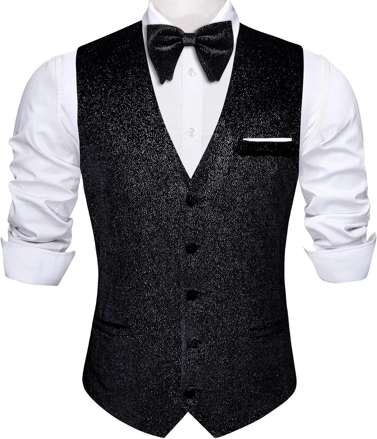 Barry.Wang Mens Shiny Vest V-neck Silm Fit Suit Waistcoat Bowtie Set Party Prom Tuxedo Formal Casual