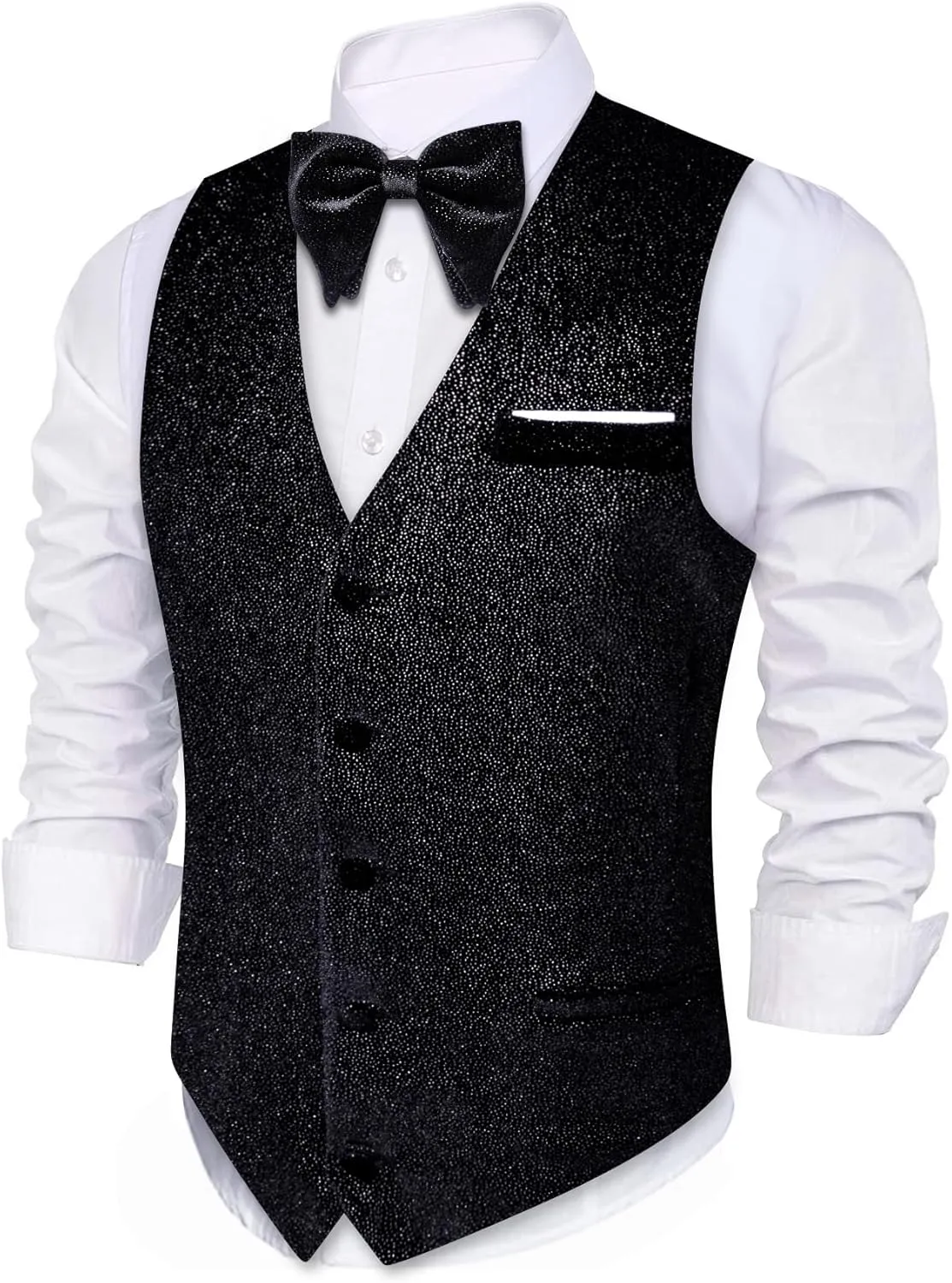 Barry.Wang Mens Shiny Vest V-neck Silm Fit Suit Waistcoat Bowtie Set Party Prom Tuxedo Formal Casual