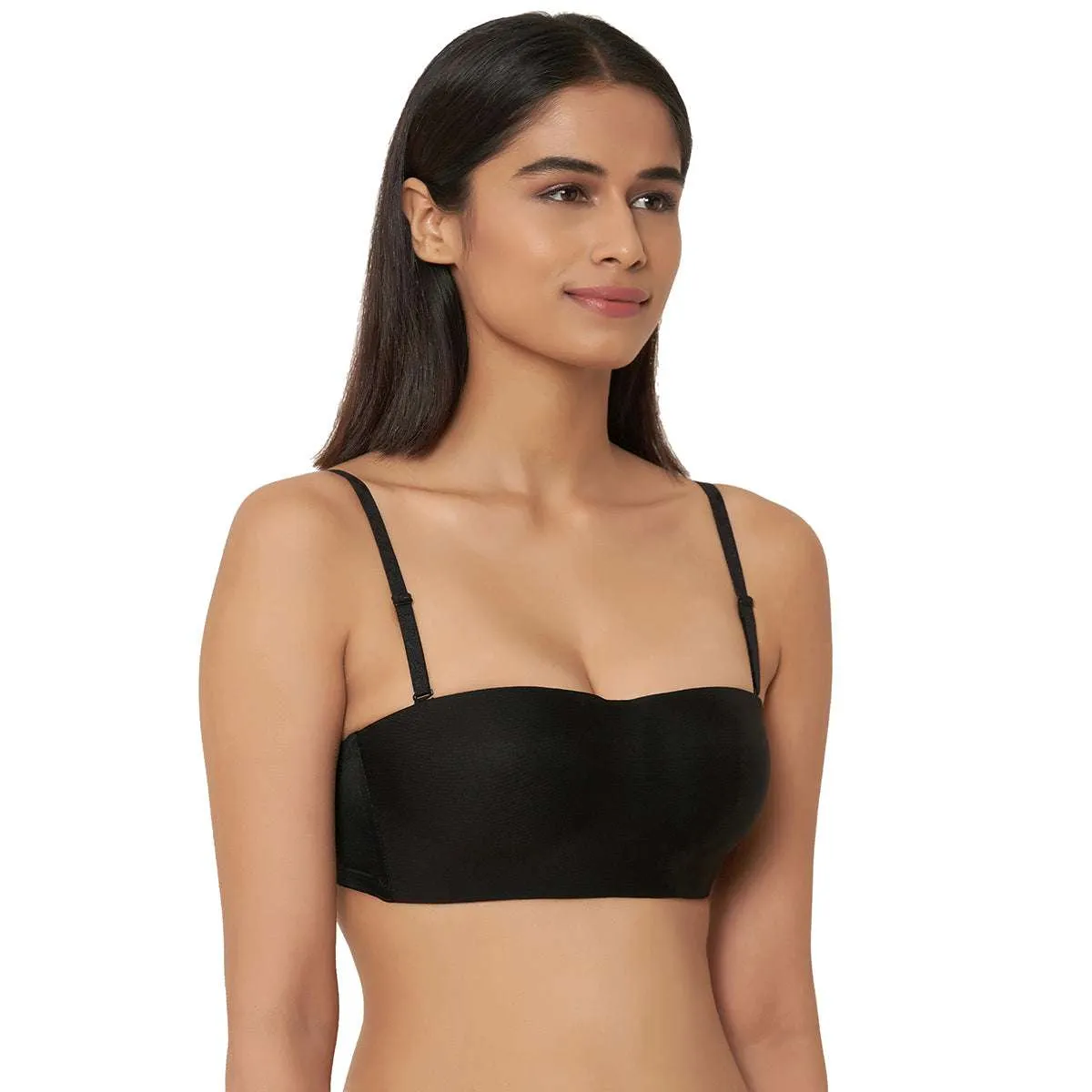 Basic Non Wire Strapless Padded Half Cup Bra  - Black