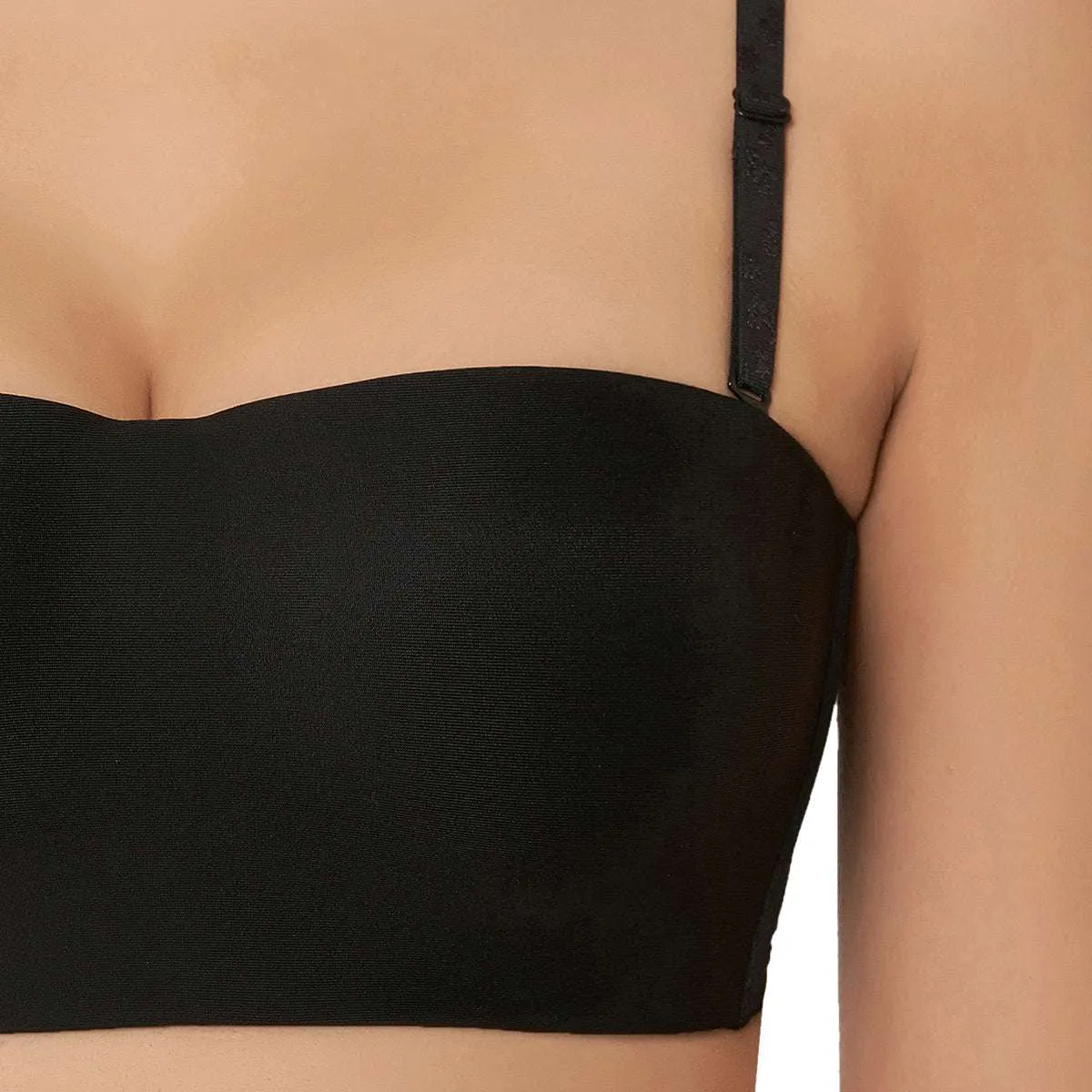 Basic Non Wire Strapless Padded Half Cup Bra  - Black
