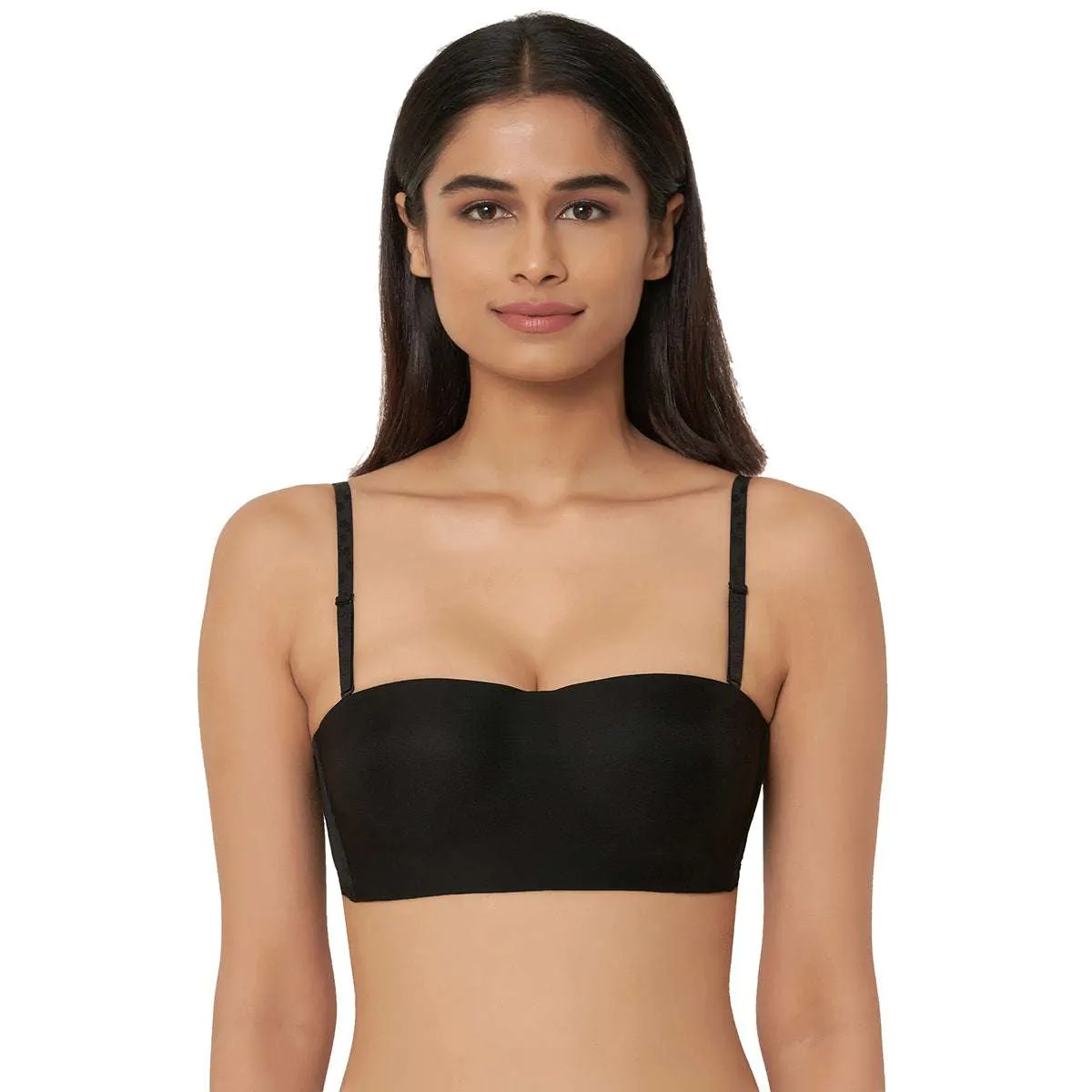 Basic Non Wire Strapless Padded Half Cup Bra  - Black