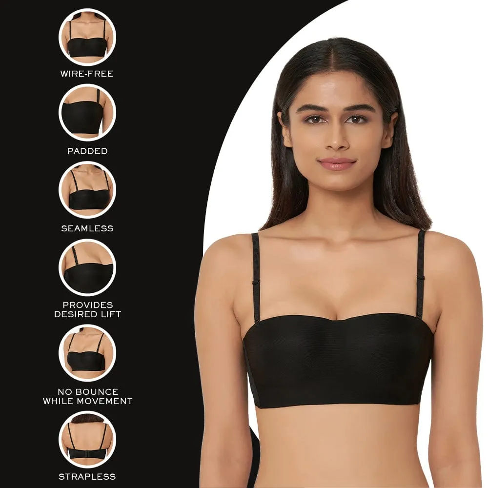 Basic Non Wire Strapless Padded Half Cup Bra  - Black