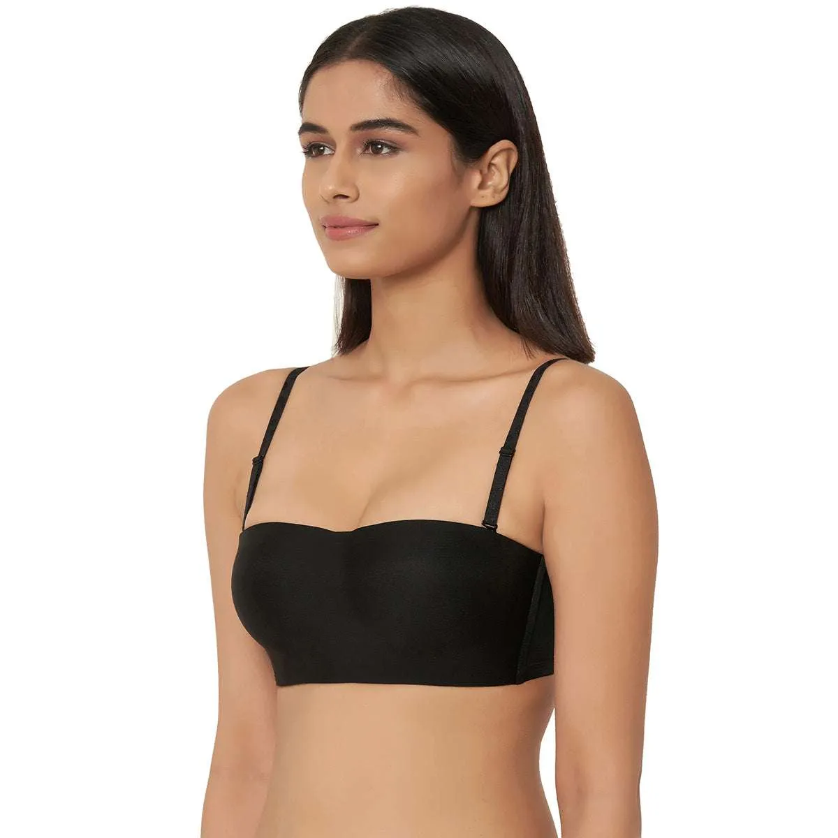 Basic Non Wire Strapless Padded Half Cup Bra  - Black