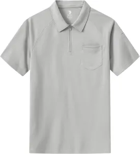 BASUDAM Men's Zippered Polo Shirts with Pocket Quick Dry Short Sleeve Active Performance