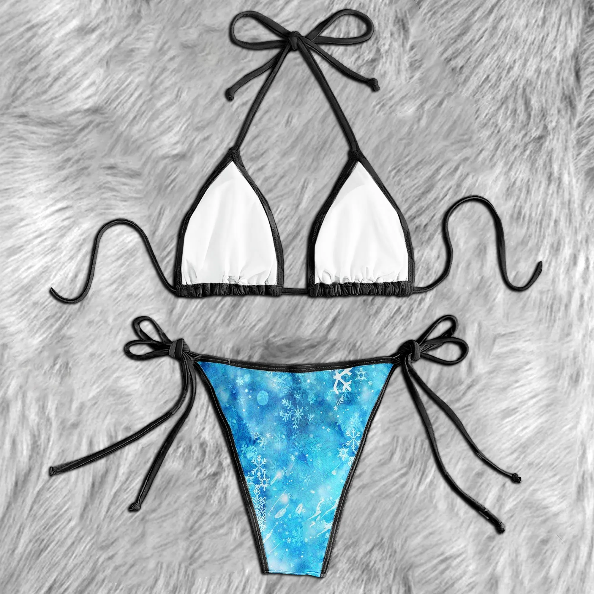 Blue Crystal Skull Ice Micro Triangle Bikini Swimsuit