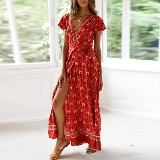 Boho Floral Summer Maxi Dress for Women, Bohemian Summer Dress