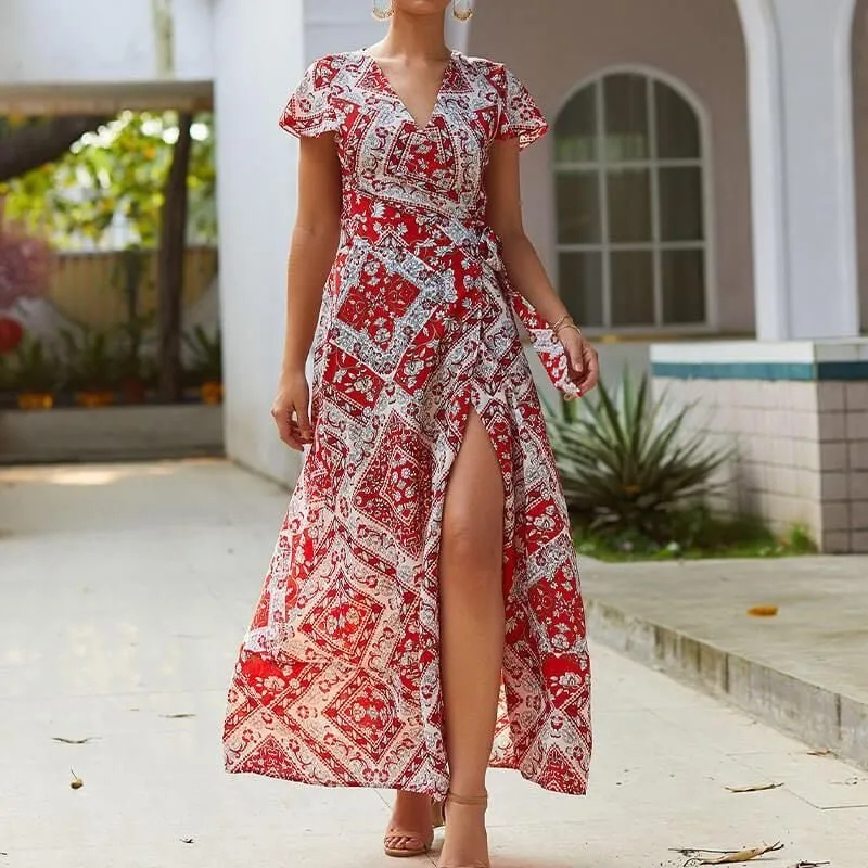 Boho Floral Summer Maxi Dress for Women, Bohemian Summer Dress
