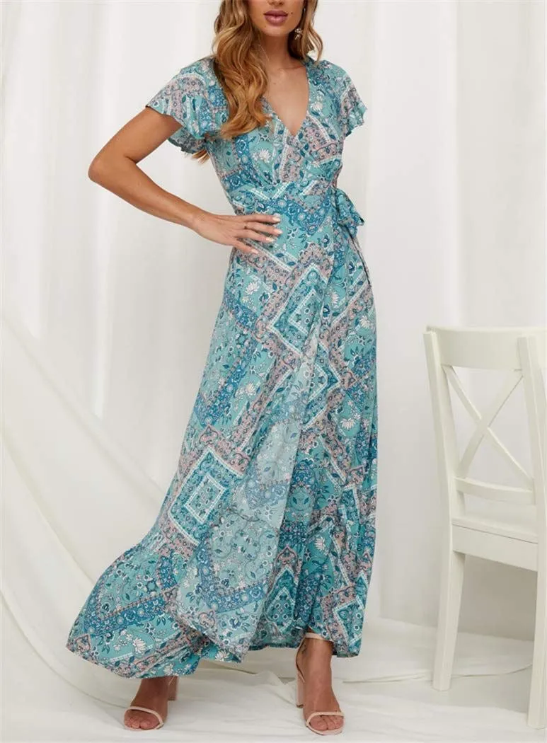 Boho Floral Summer Maxi Dress for Women, Bohemian Summer Dress