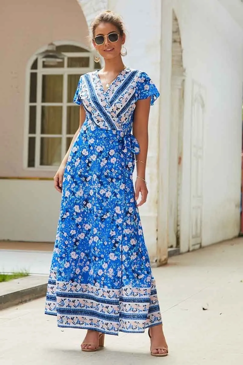 Boho Floral Summer Maxi Dress for Women, Bohemian Summer Dress