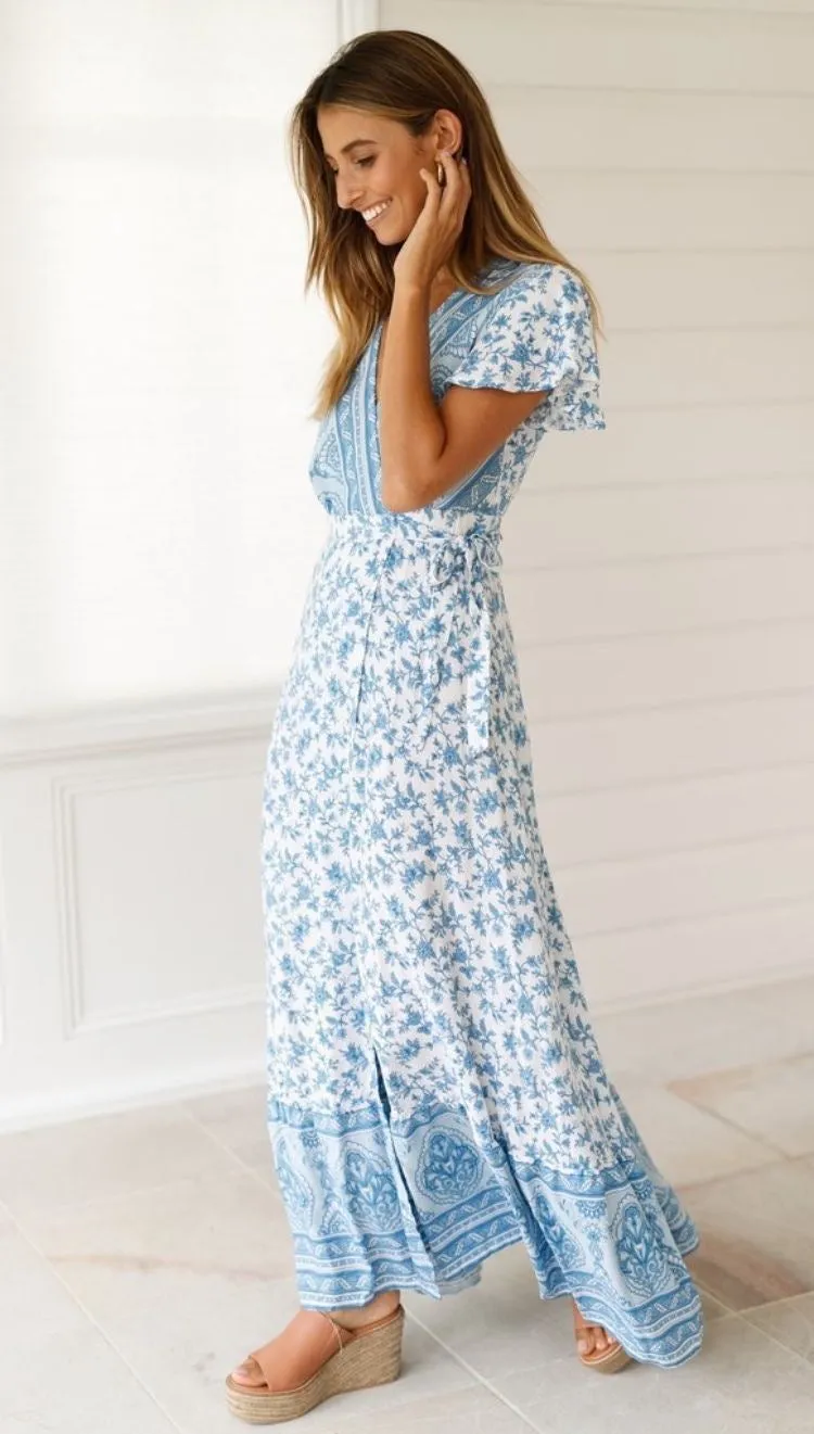 Boho Floral Summer Maxi Dress for Women, Bohemian Summer Dress