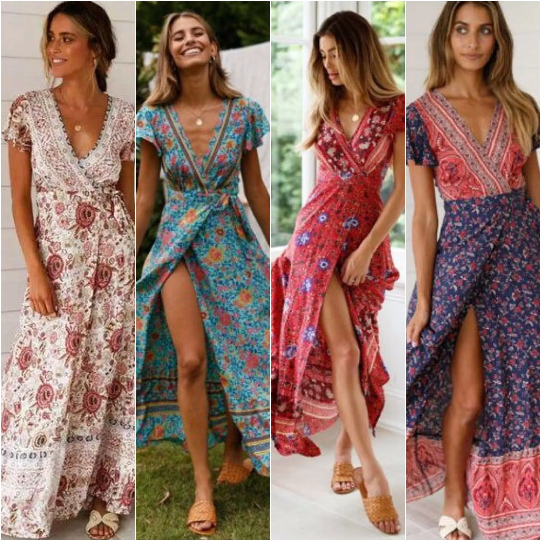 Boho Floral Summer Maxi Dress for Women, Bohemian Summer Dress