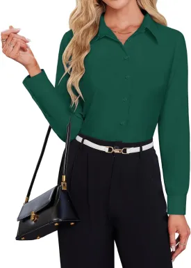 Button Down Shirts for Women Business Casual Blouses Long Sleeve Fit Dress Shirt Collar Wrinkle Free Work Tops
