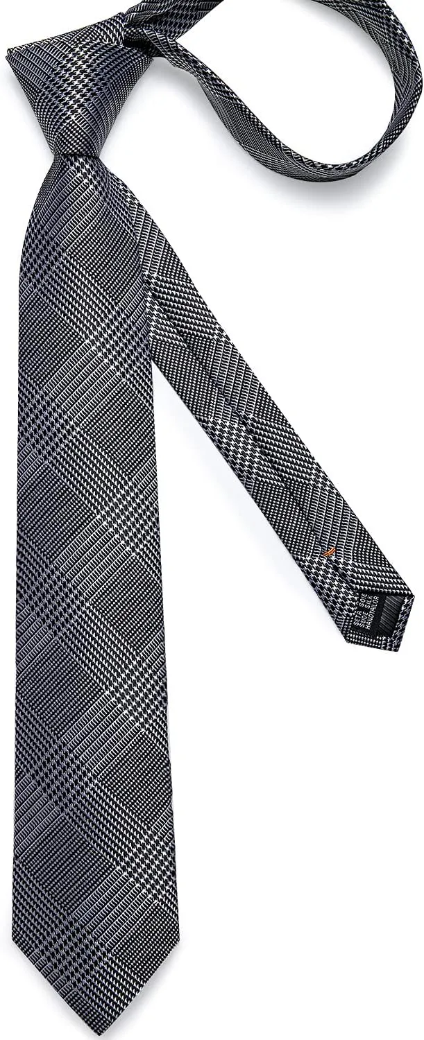 DiBanGu Plaid Ties for Men Silk Checkered Necktie and Pocket Square Cufflinks Tie Clip Set with Gift Box for Wedding Business