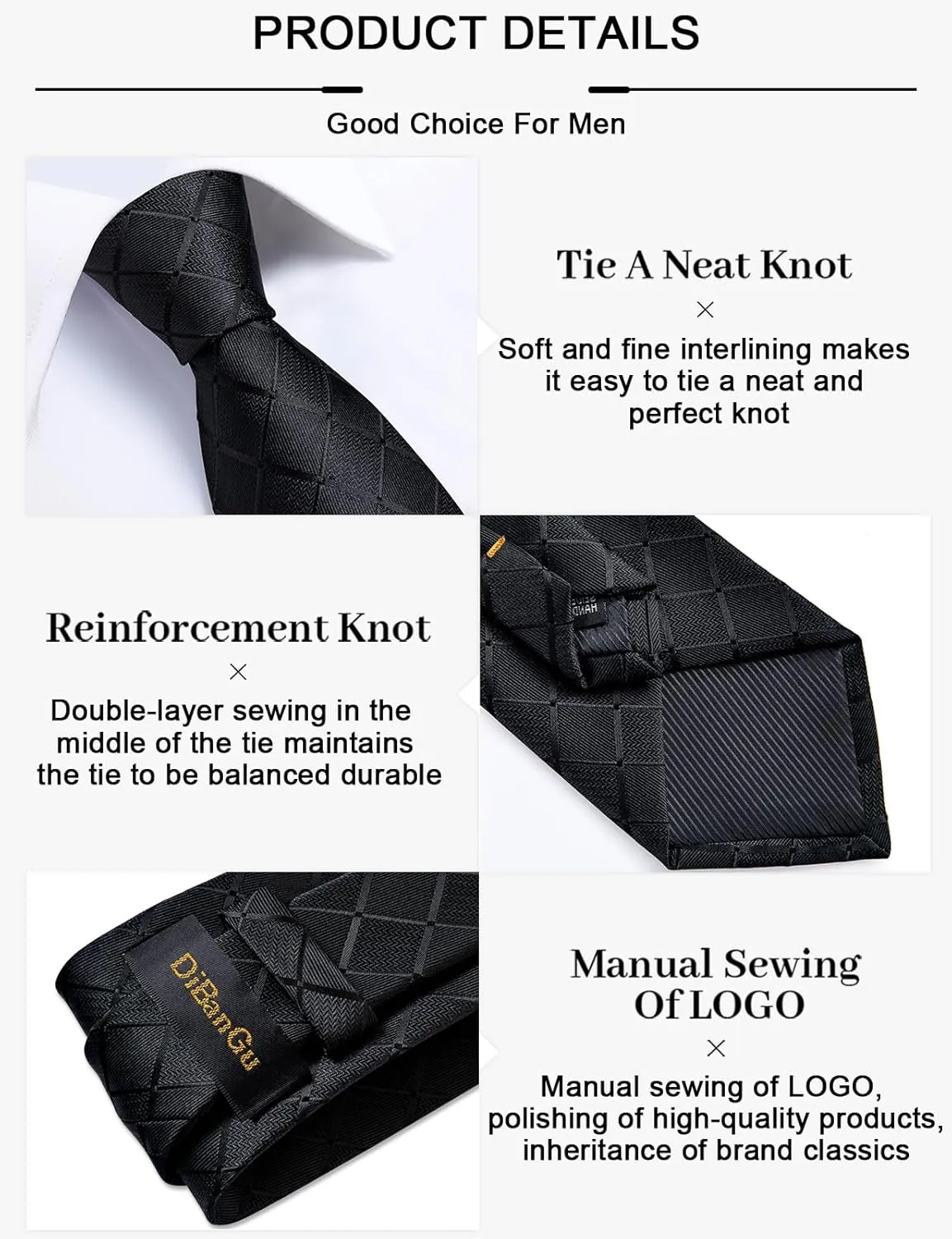 DiBanGu Plaid Ties for Men Silk Checkered Necktie and Pocket Square Cufflinks Tie Clip Set with Gift Box for Wedding Business