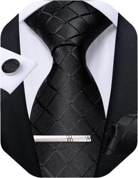 DiBanGu Plaid Ties for Men Silk Checkered Necktie and Pocket Square Cufflinks Tie Clip Set with Gift Box for Wedding Business
