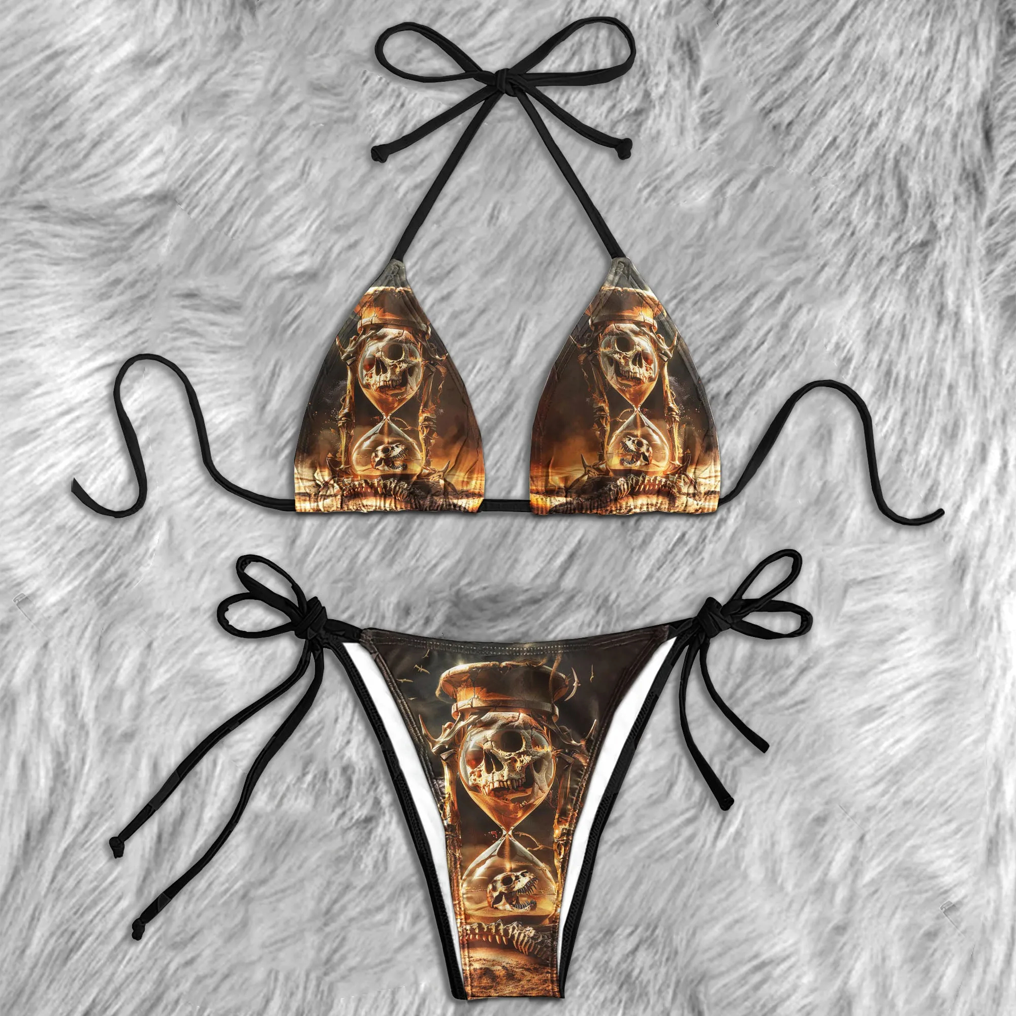 Dinosaur Skull Hourglass Micro Triangle Bikini Swimsuit