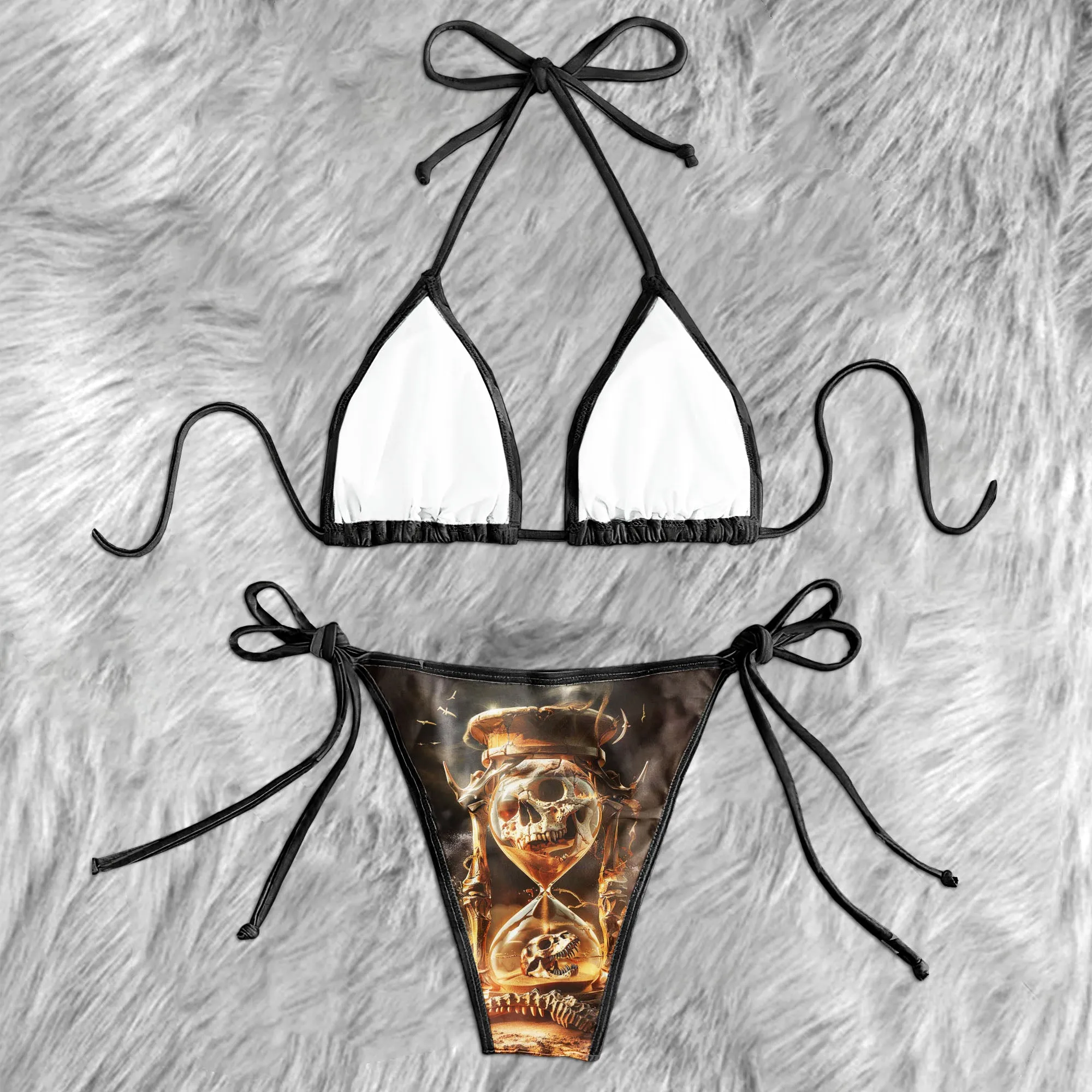Dinosaur Skull Hourglass Micro Triangle Bikini Swimsuit