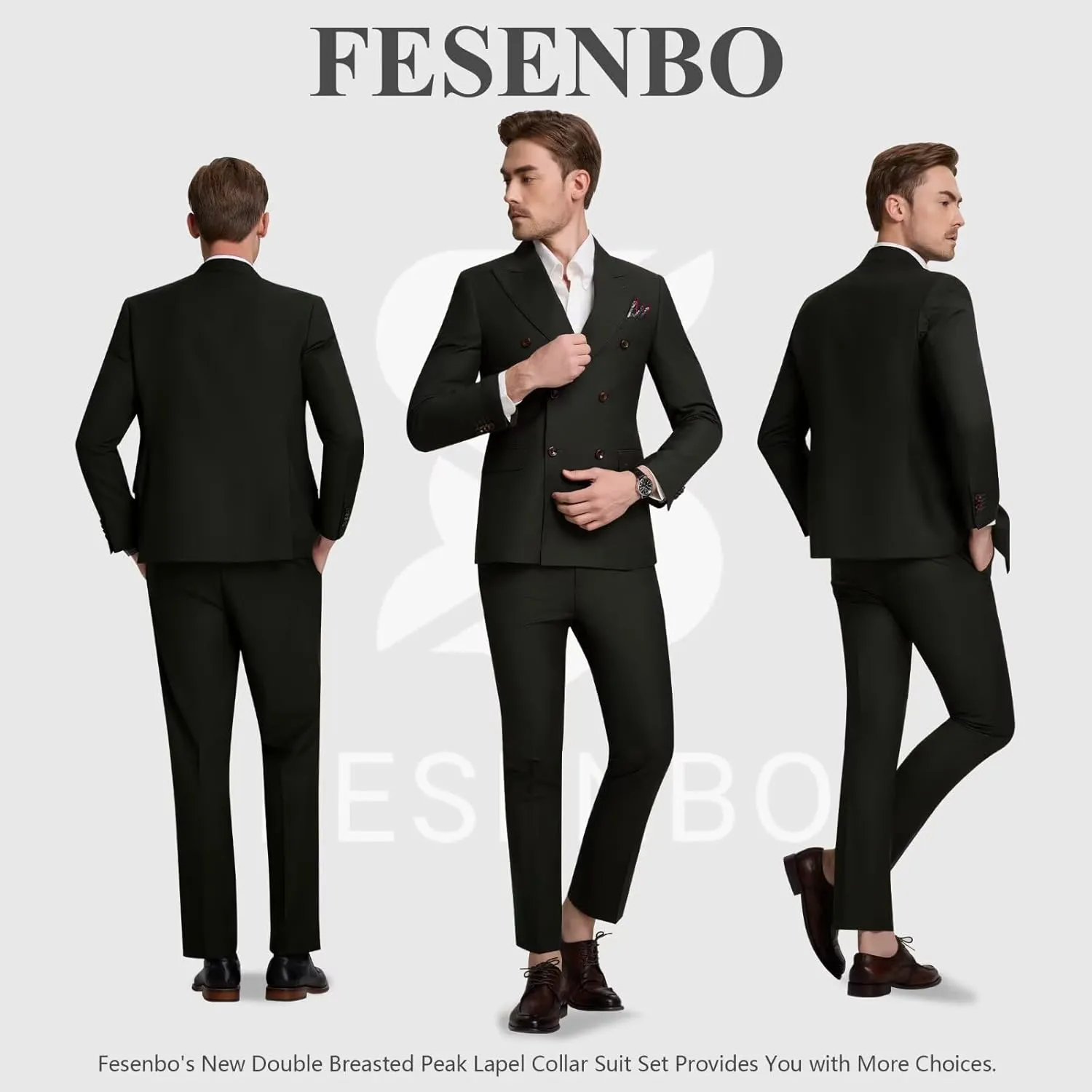Double Breasted Suit Men Slim Fit 2 Pieces Suit Blazer Pants Formal 2 Button Tuxedo Jacket for Wedding Business Prom