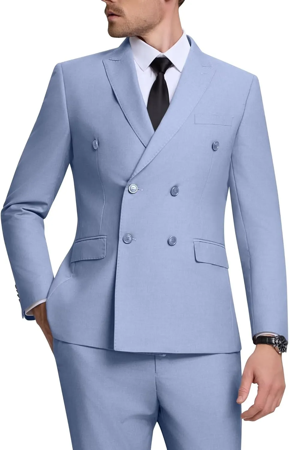 Double Breasted Suit Men Slim Fit 2 Pieces Suit Blazer Pants Formal 2 Button Tuxedo Jacket for Wedding Business Prom