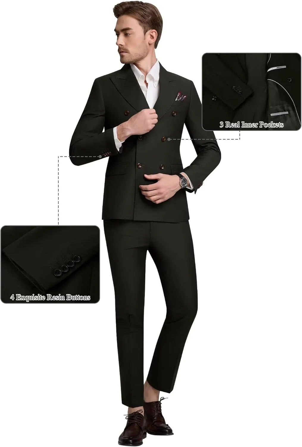 Double Breasted Suit Men Slim Fit 2 Pieces Suit Blazer Pants Formal 2 Button Tuxedo Jacket for Wedding Business Prom