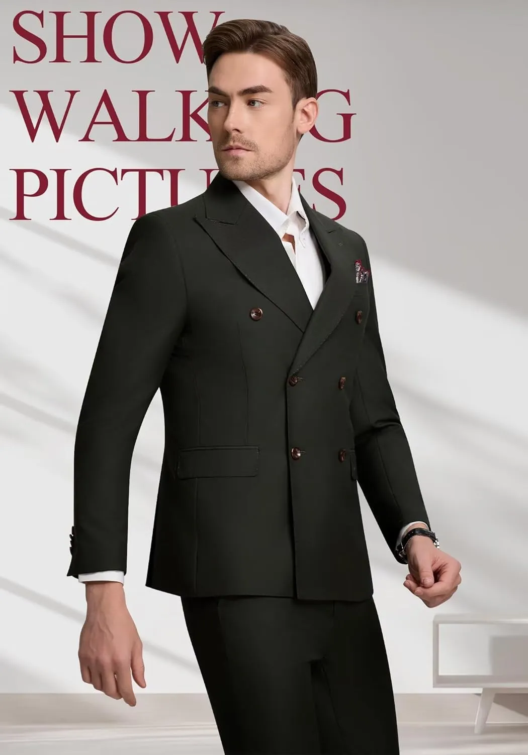 Double Breasted Suit Men Slim Fit 2 Pieces Suit Blazer Pants Formal 2 Button Tuxedo Jacket for Wedding Business Prom