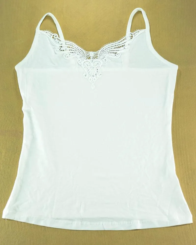 Embroidered Camisole For Women - Adjustable Straps - Color White - 2814