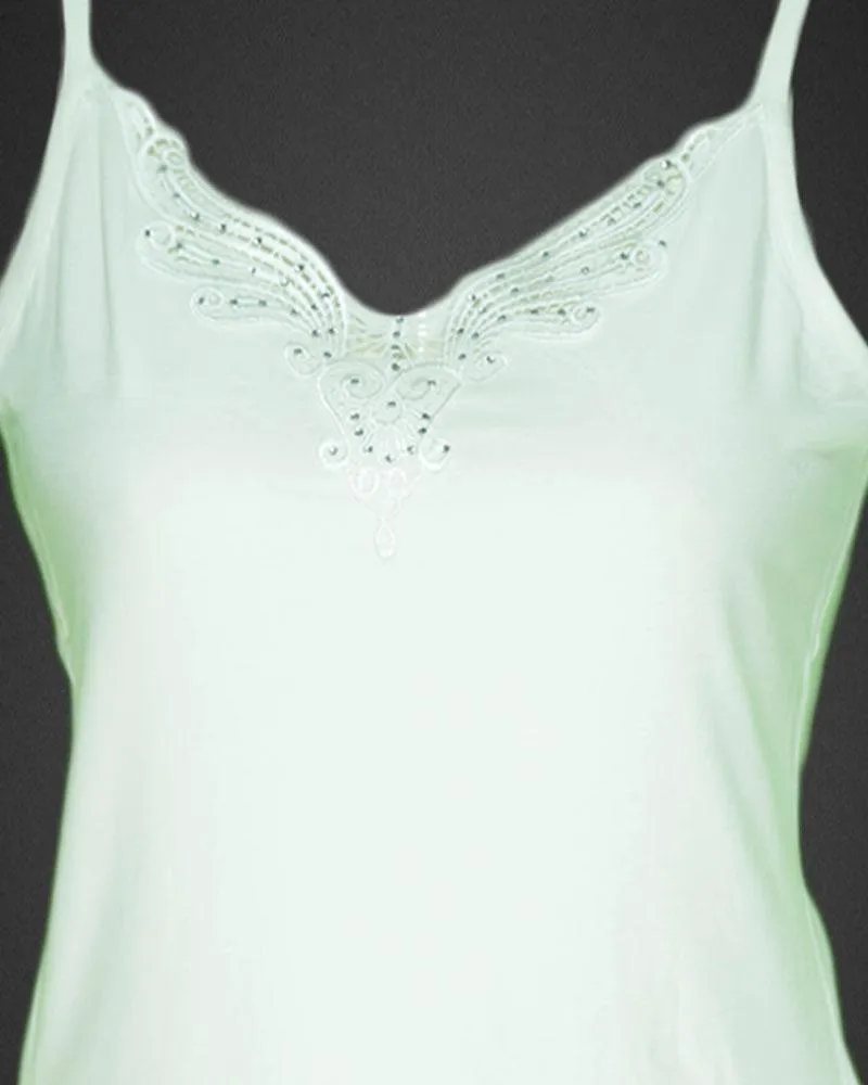 Embroidered Camisole For Women - Adjustable Straps - Color White - 2814
