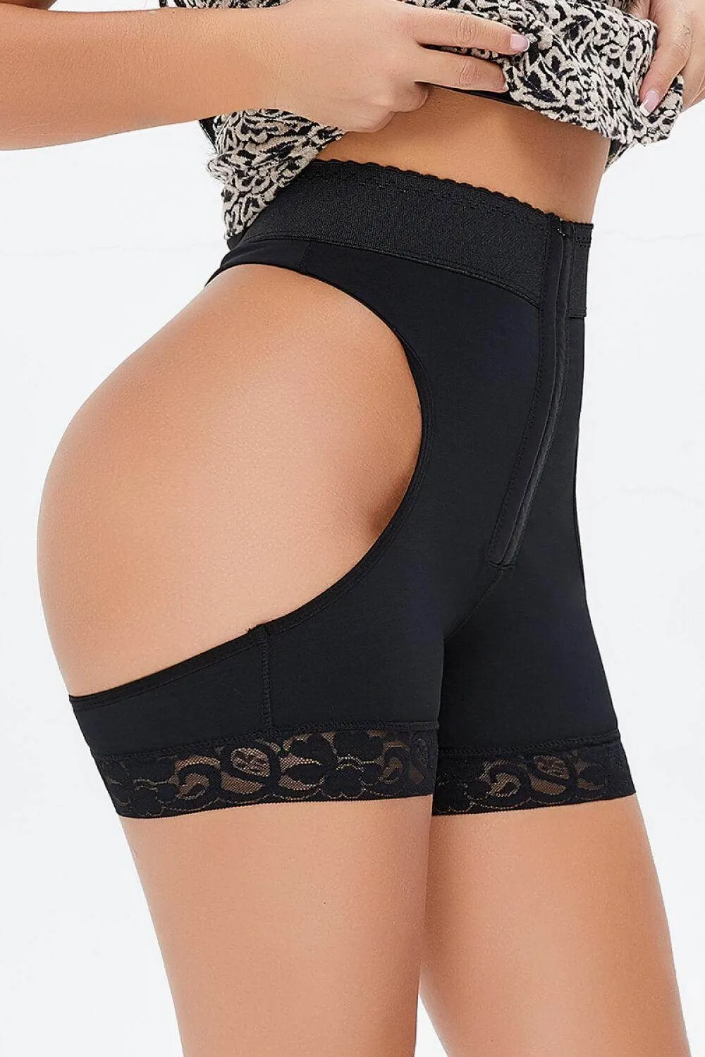Full Size Cutout Hook-And-Eye Shaping Shorts