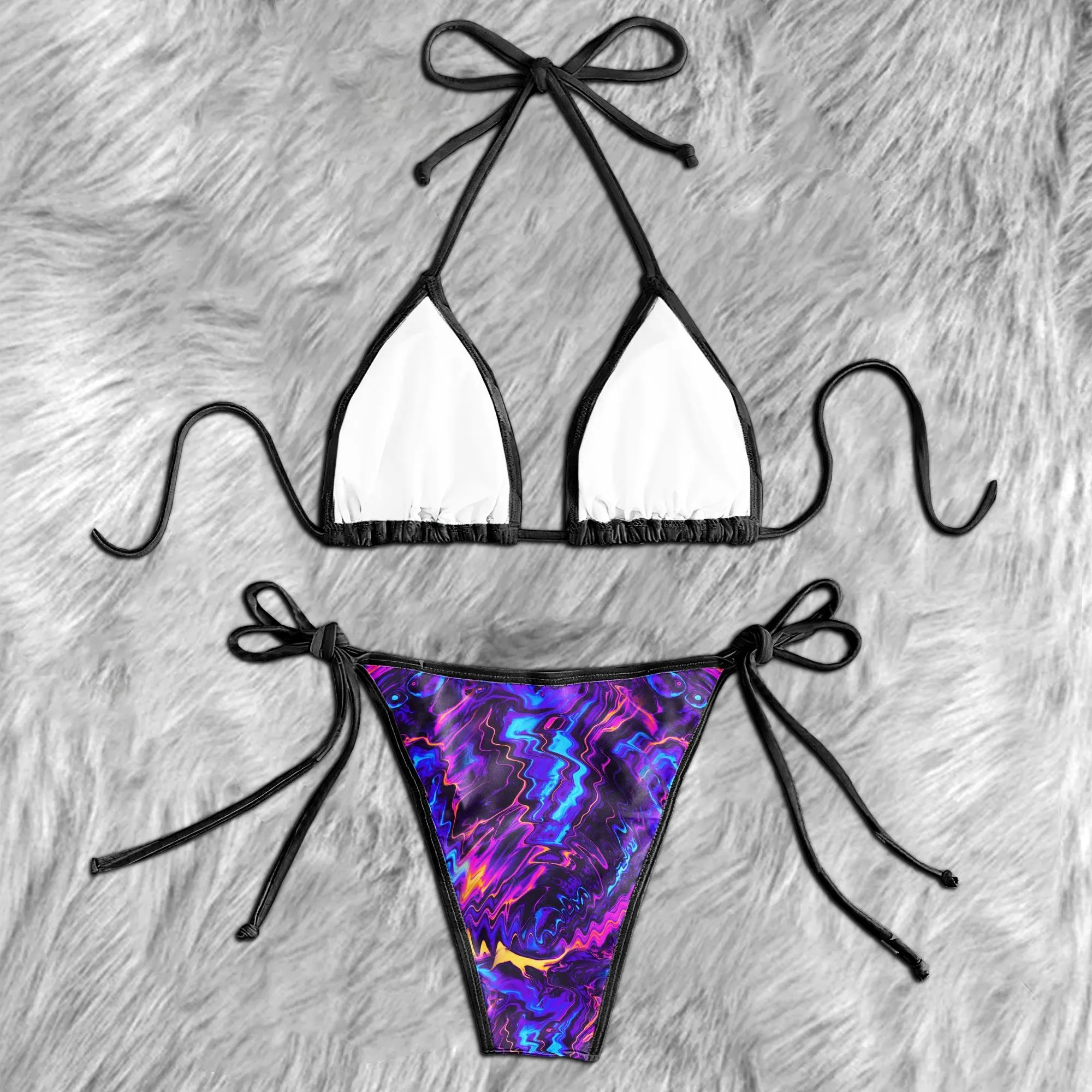 Gradiant Purple Blue Emo Skull Micro Triangle Bikini Swimsuit