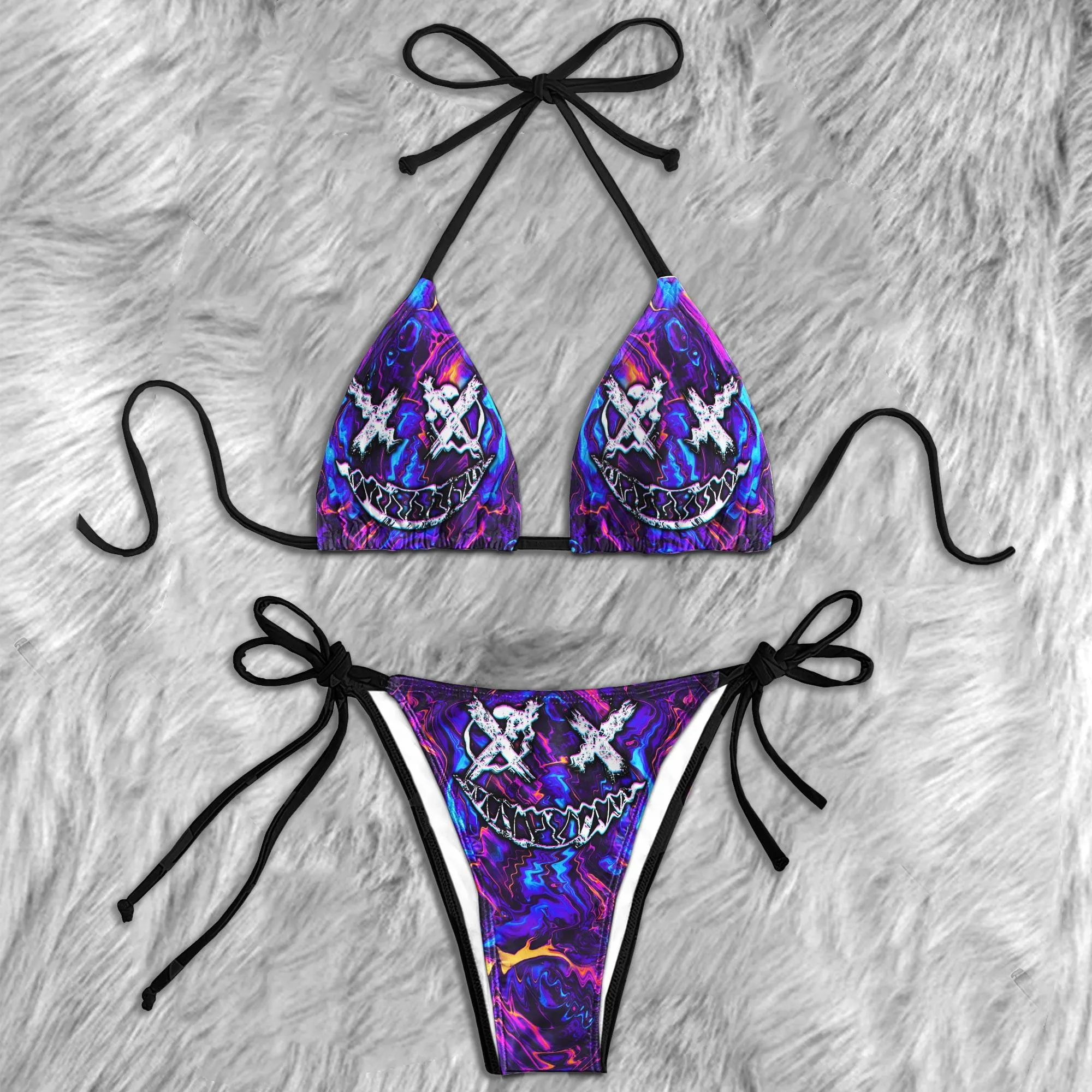 Gradiant Purple Blue Emo Skull Micro Triangle Bikini Swimsuit