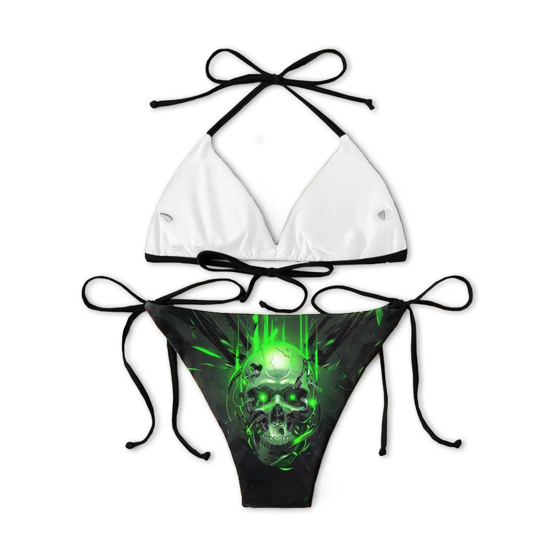 Green Mechanical Skull Micro Triangle Bikini Swimsuit