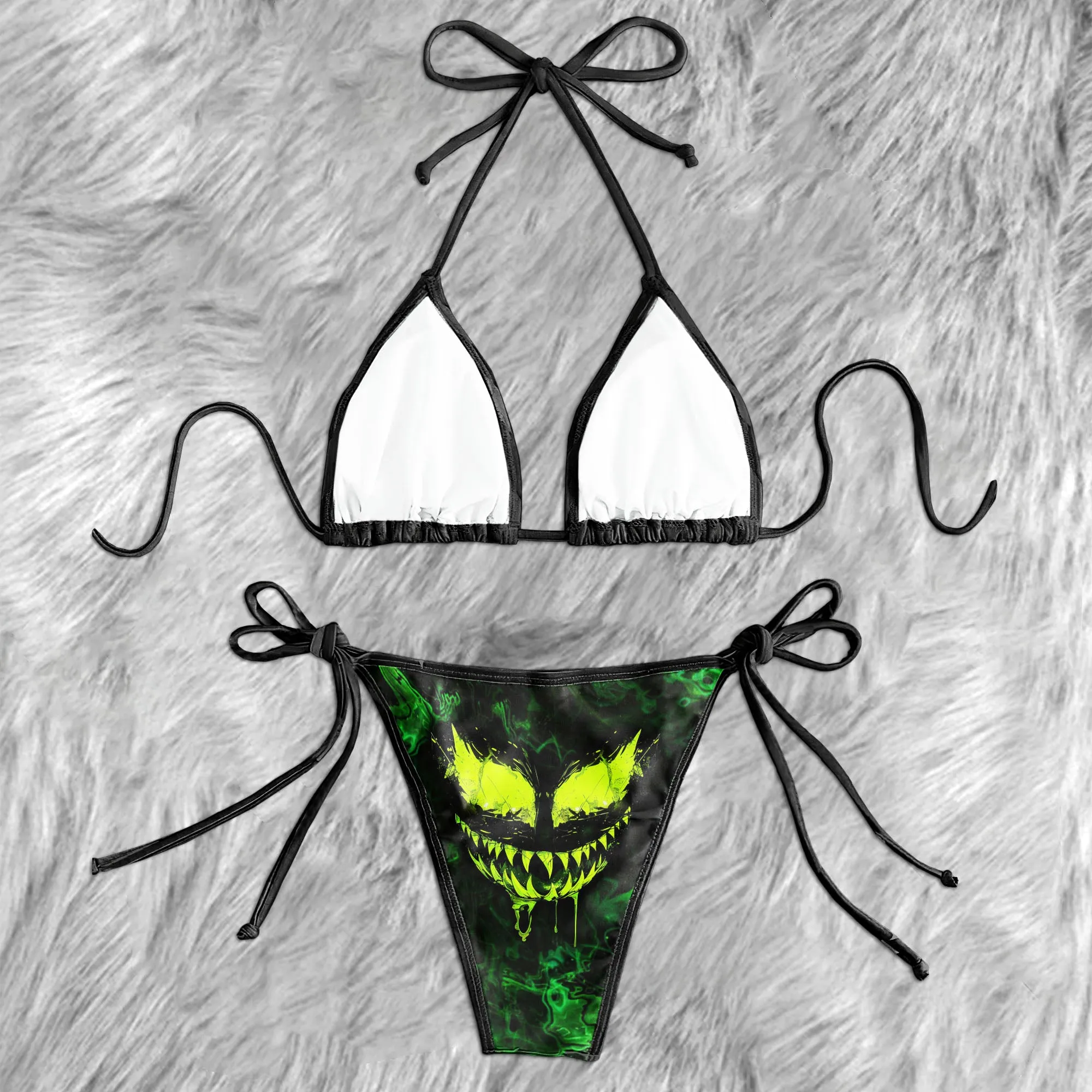 Green Scary Face Micro Triangle Bikini Swimsuit