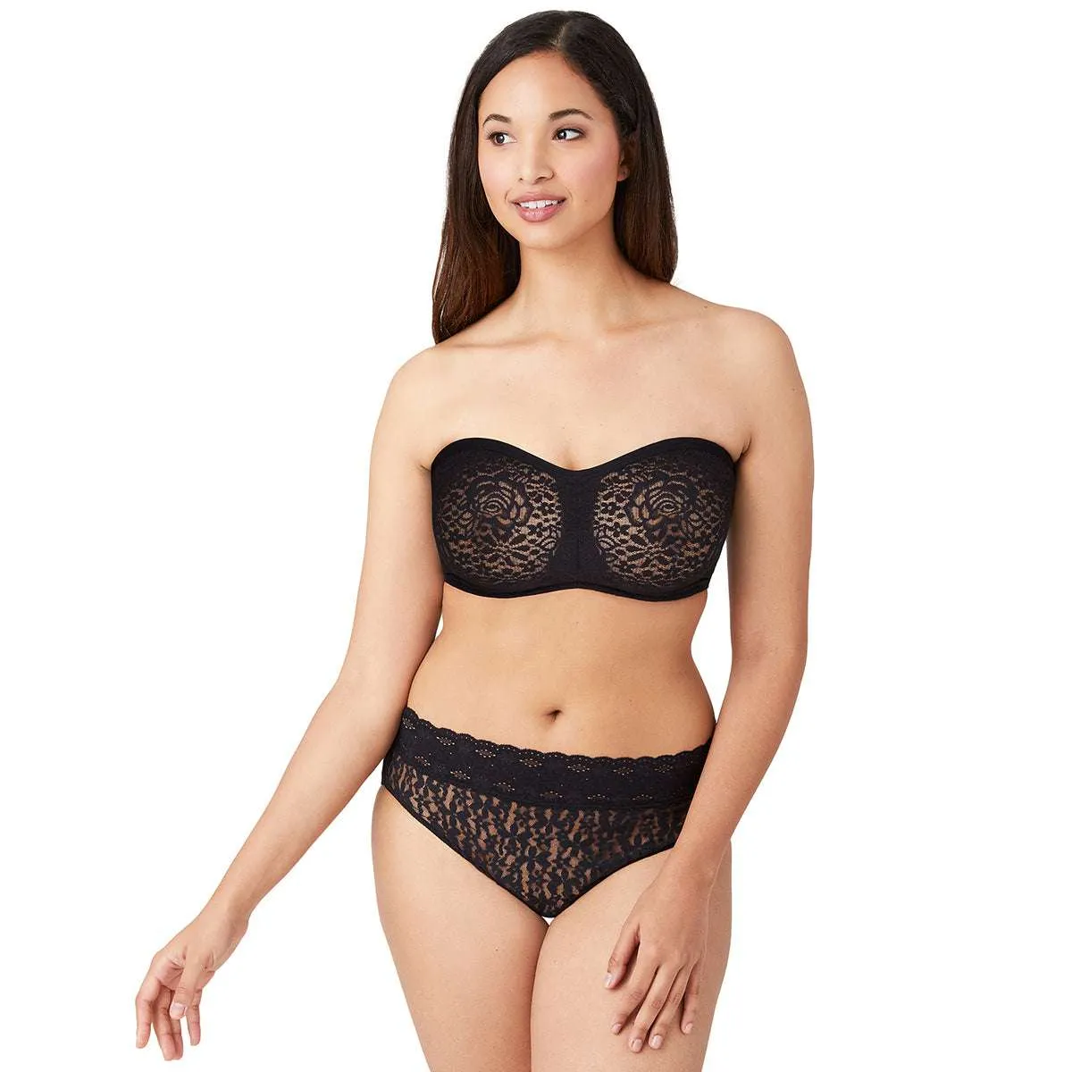 Halo Lace Non Padded Wired Half Cup Bridal Wear Plus Size Strapless Lace Bra - Black