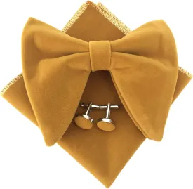 Justar Mens Pre-Tied Bow Tie Tuxedo Oversized Velvet Bowtie Cufflinks Hankie Combo Sets