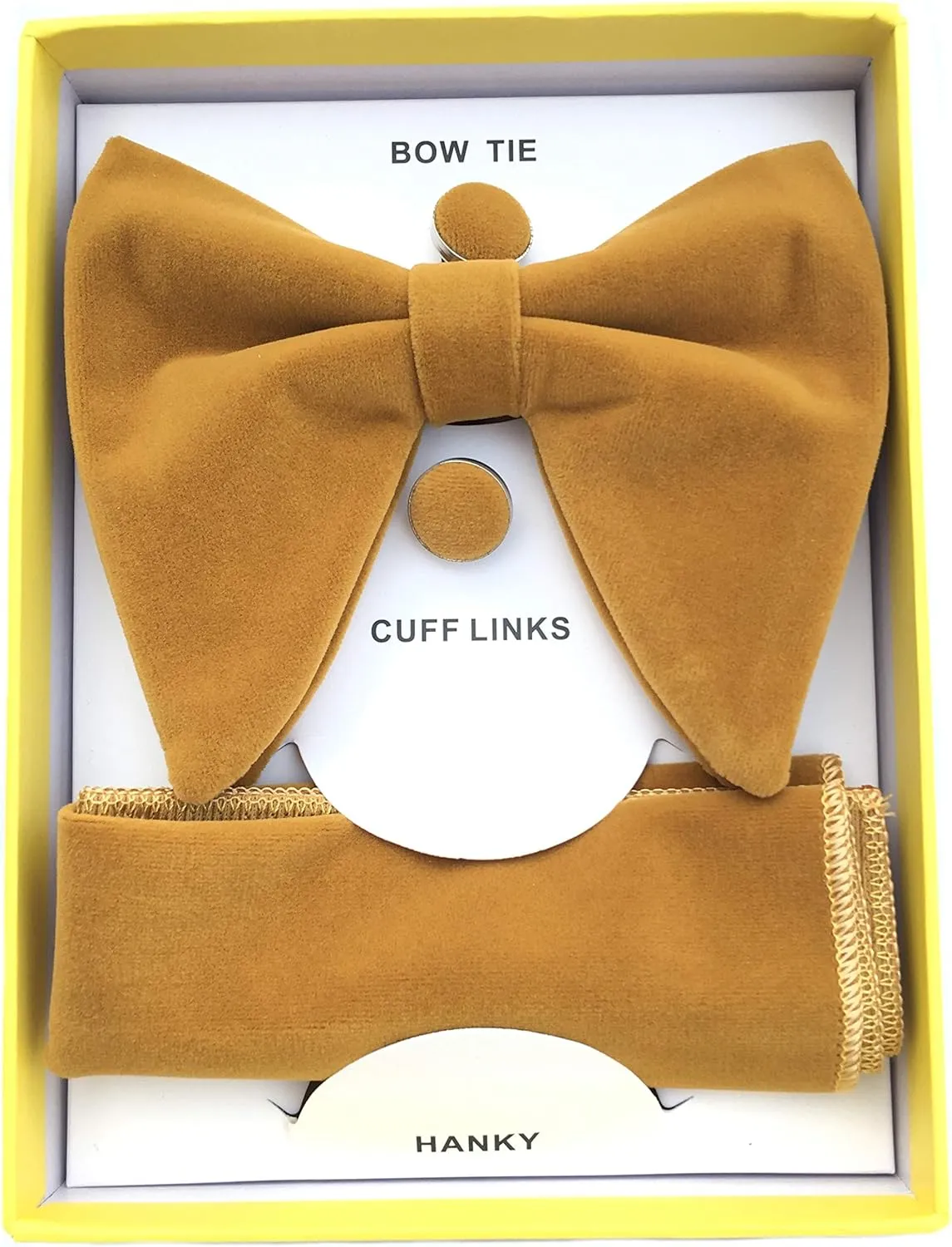 Justar Mens Pre-Tied Bow Tie Tuxedo Oversized Velvet Bowtie Cufflinks Hankie Combo Sets