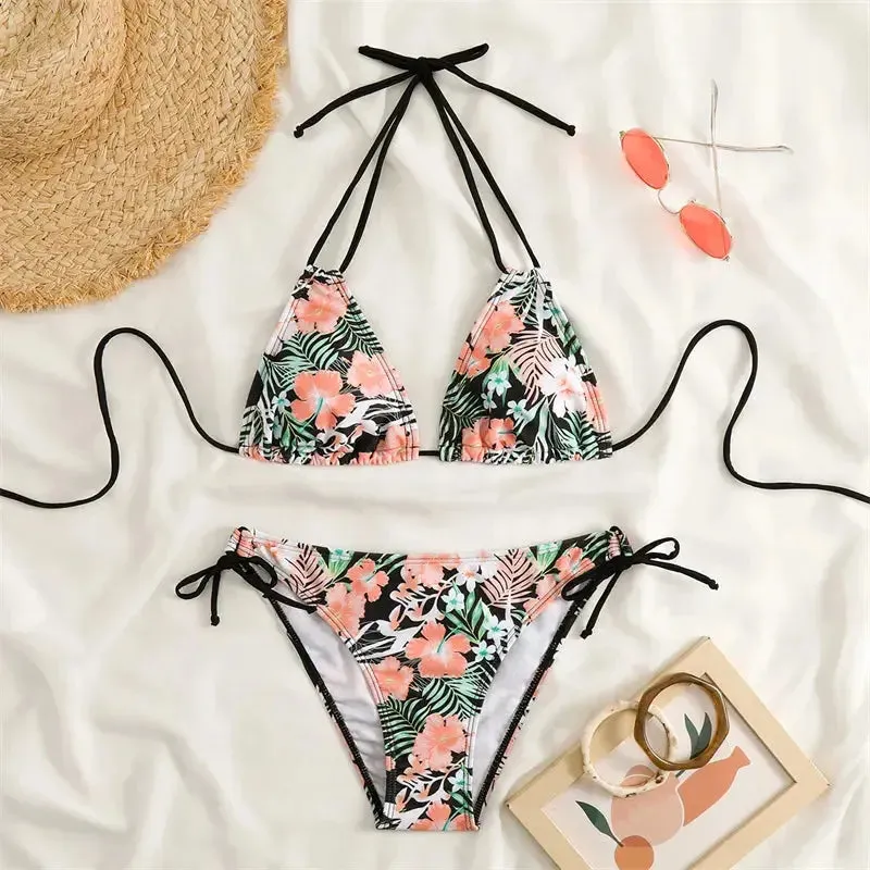 Lace-Up Bikinis Set Backless Swimwear