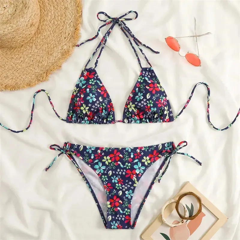 Lace-Up Bikinis Set Backless Swimwear