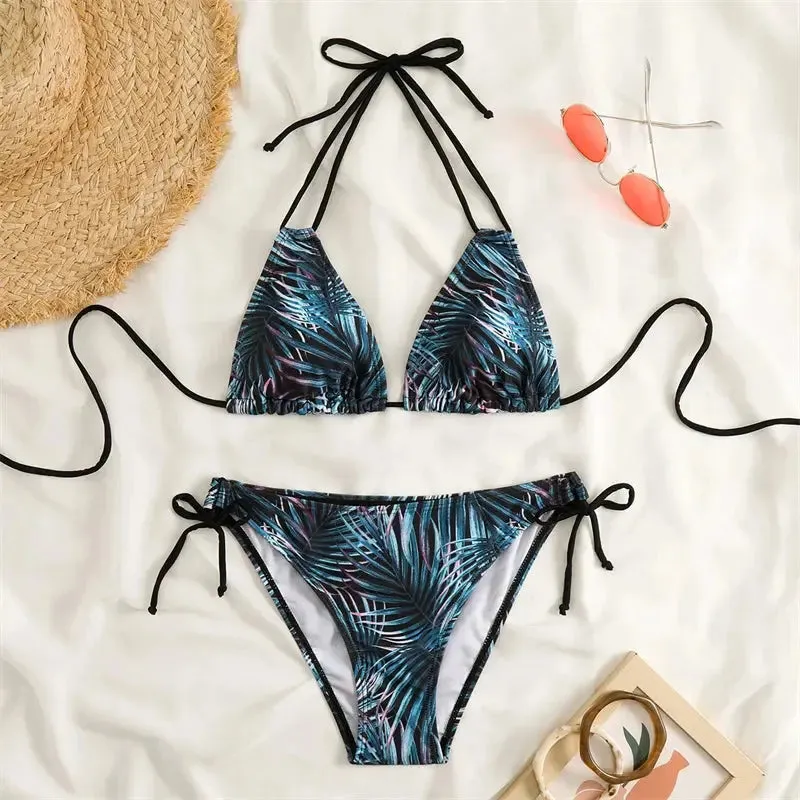 Lace-Up Bikinis Set Backless Swimwear