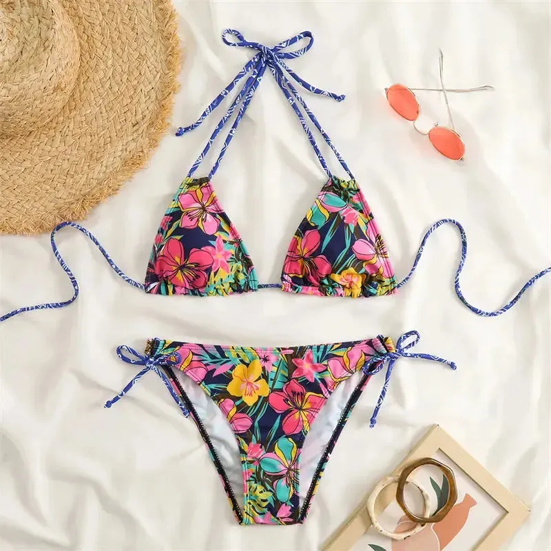 Lace-Up Bikinis Set Backless Swimwear